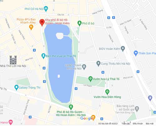 Vị trí phố đi bộ hồ gươm trên google map