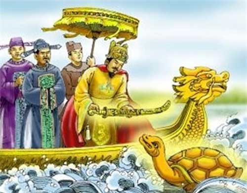 Minh họa truyền thuyết vưa Lê Lợi trả gươm cho rùa vàng